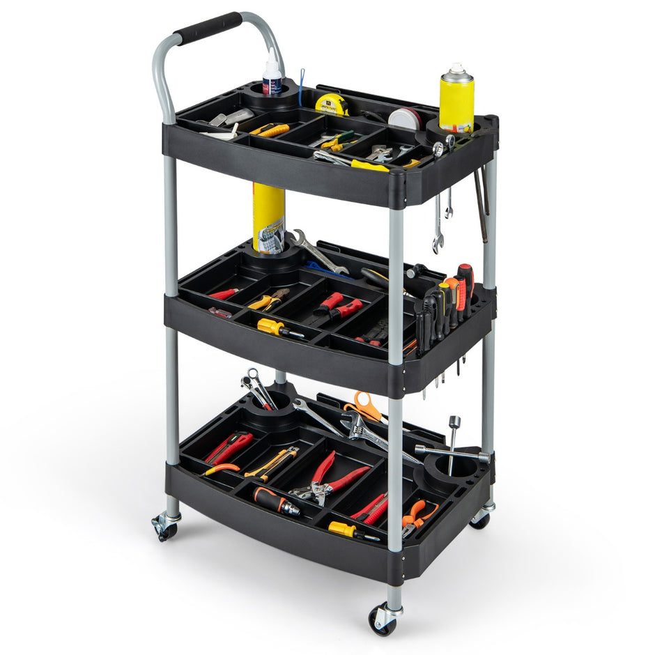 Verkstadsvagn – med nivåer verktygsvagn separata fack – 3 59 x 45 x 107 cm – Svart