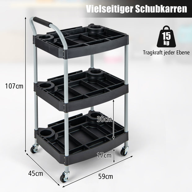 Verkstadsvagn – med nivåer verktygsvagn separata fack – 3 59 x 45 x 107 cm – Svart