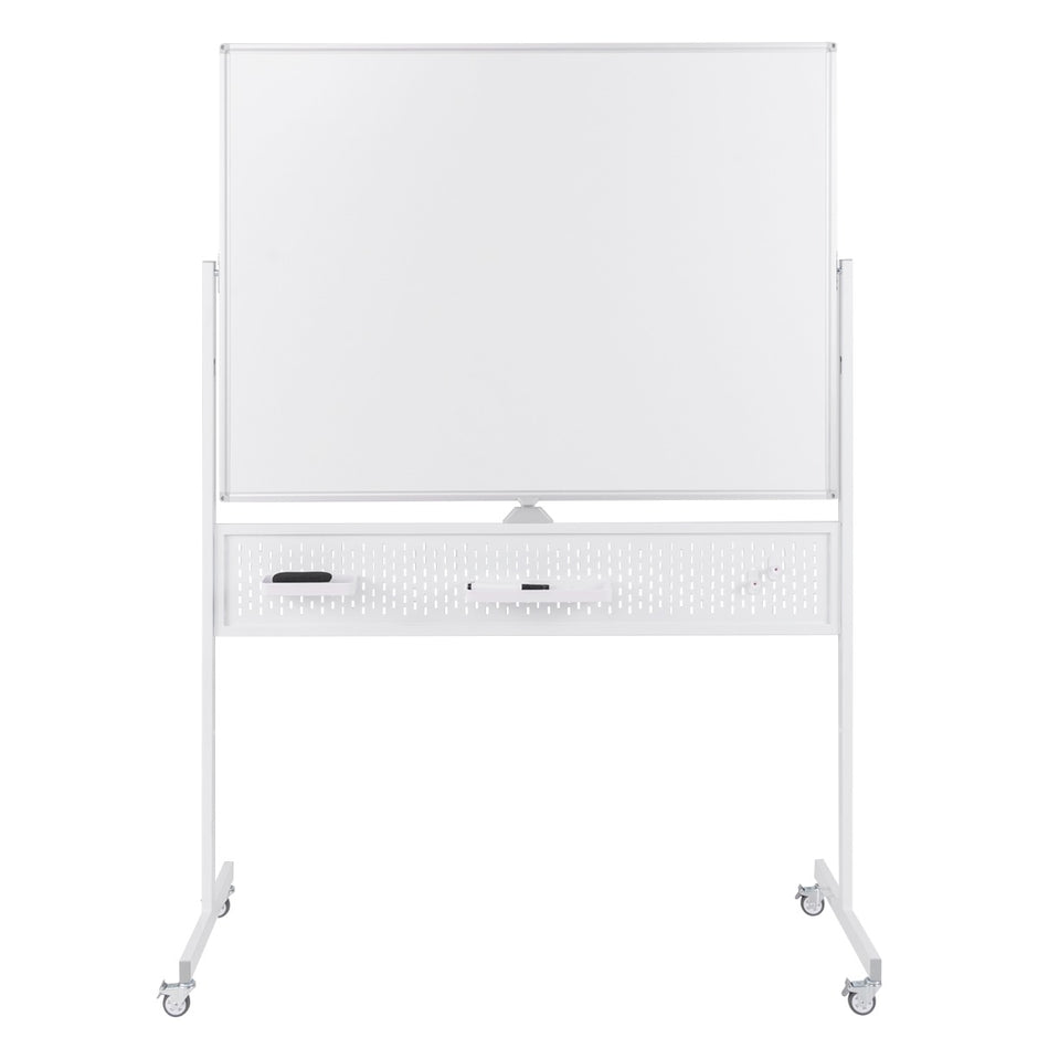 Dubbelsidig – mobil Whiteboard med Pegboard och Hjul Stativ – 120 x 90 cm – Vit