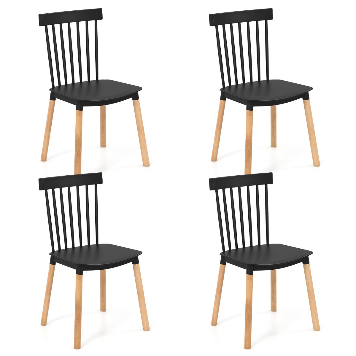 Set – med matstolar spindelryggar och böjda säten armlösa – 4 – Svart