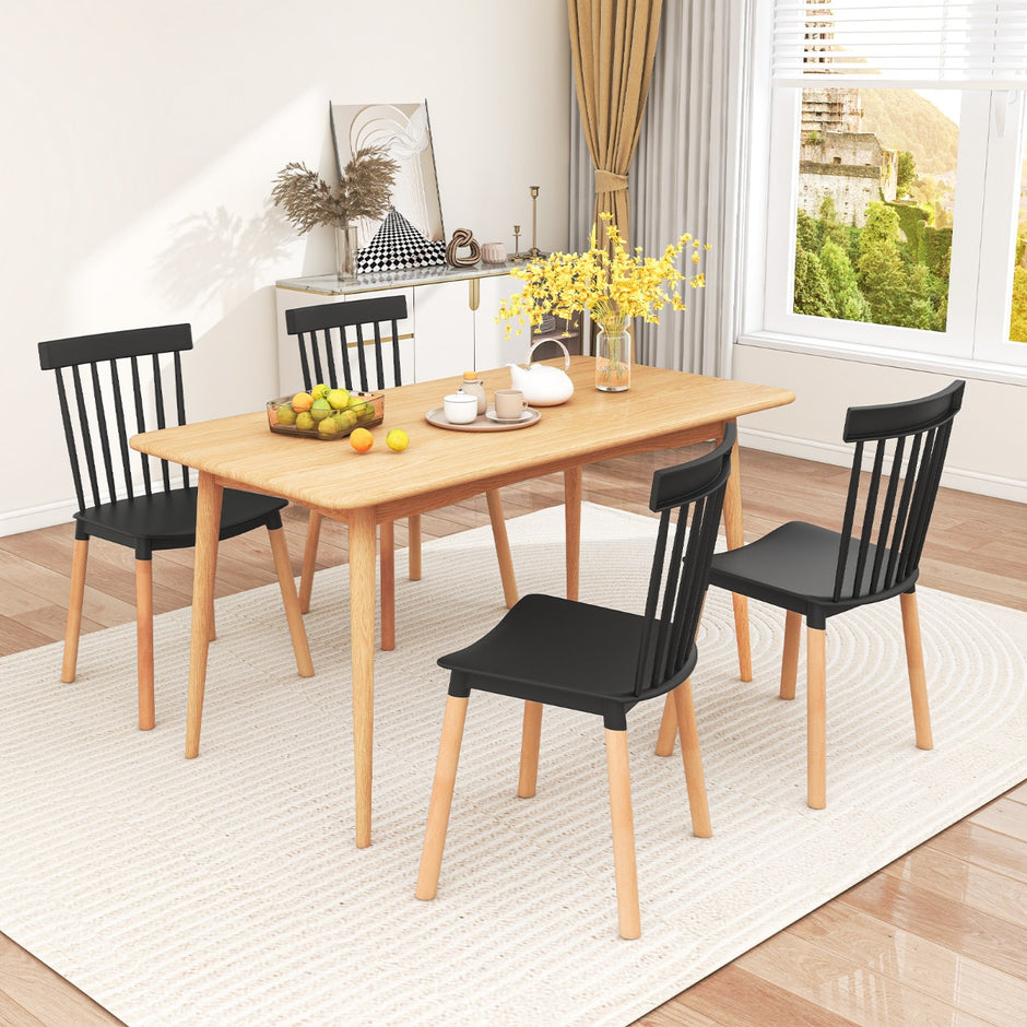 Set – med matstolar spindelryggar och böjda säten armlösa – 4 – Svart