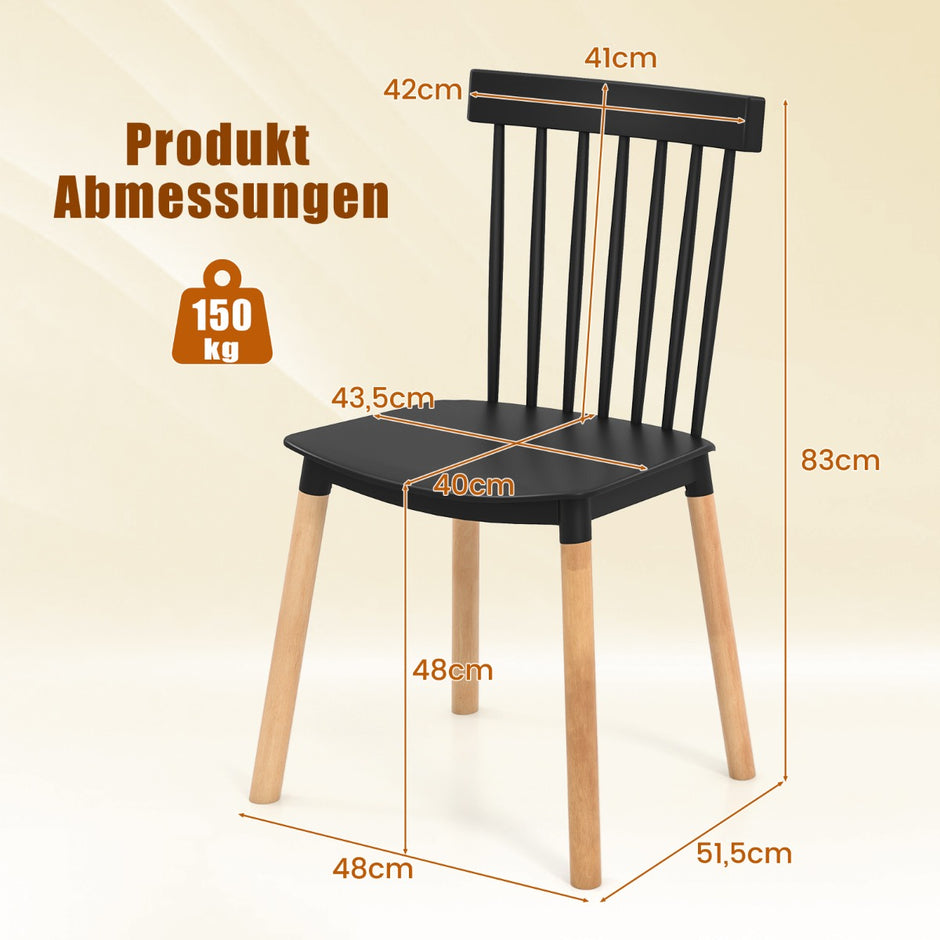 Set – med matstolar spindelryggar och böjda säten armlösa – 4 – Svart