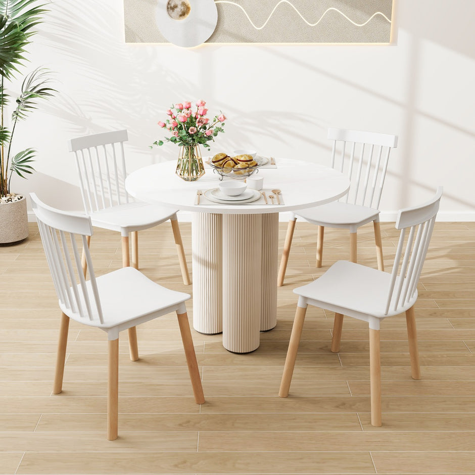 Set – med matstolar spindelryggar och böjda säten Armlösa – 4 – Vit