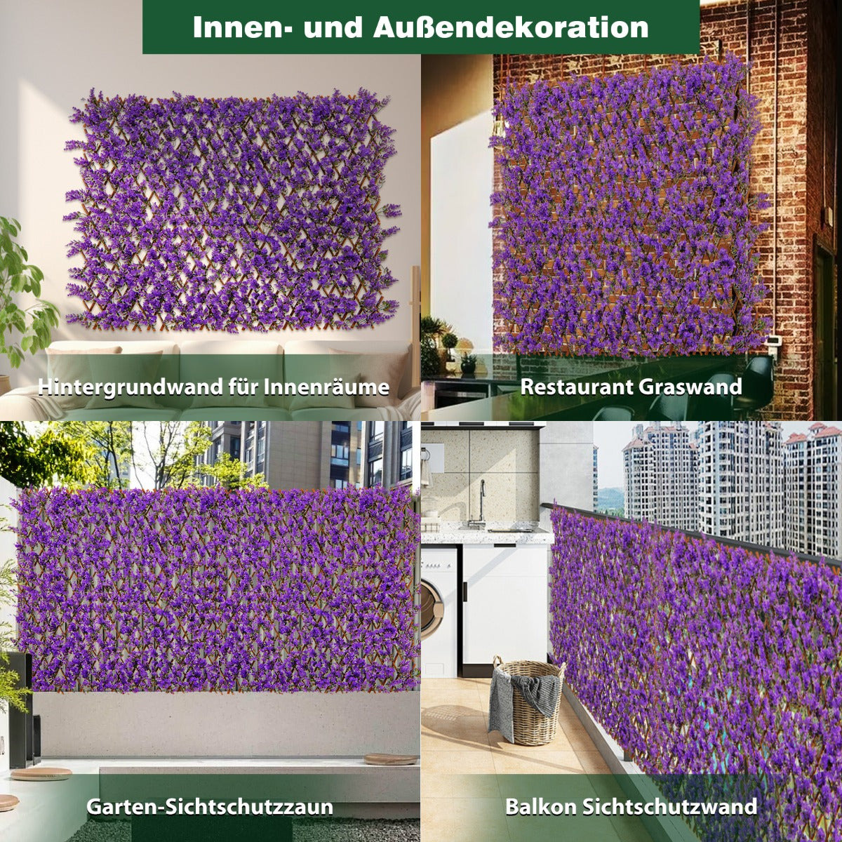 Artificiell – murgröna trädgård Privacy Screen växtvägg häckar med eukalyptus – Lila